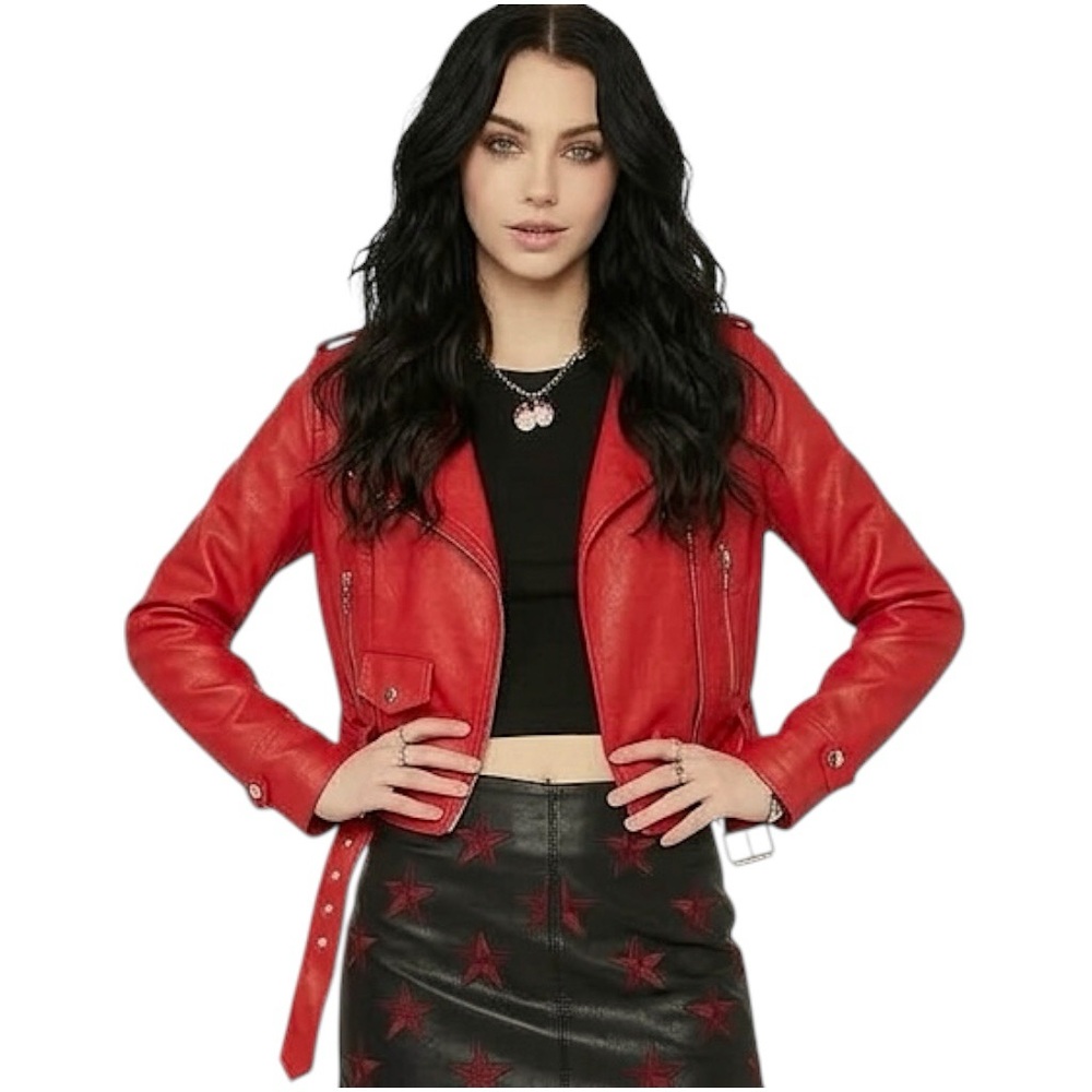 Current Mood Born Sinner Moto Jacket red & black faux Leather small NWT - Picture 2 of 16